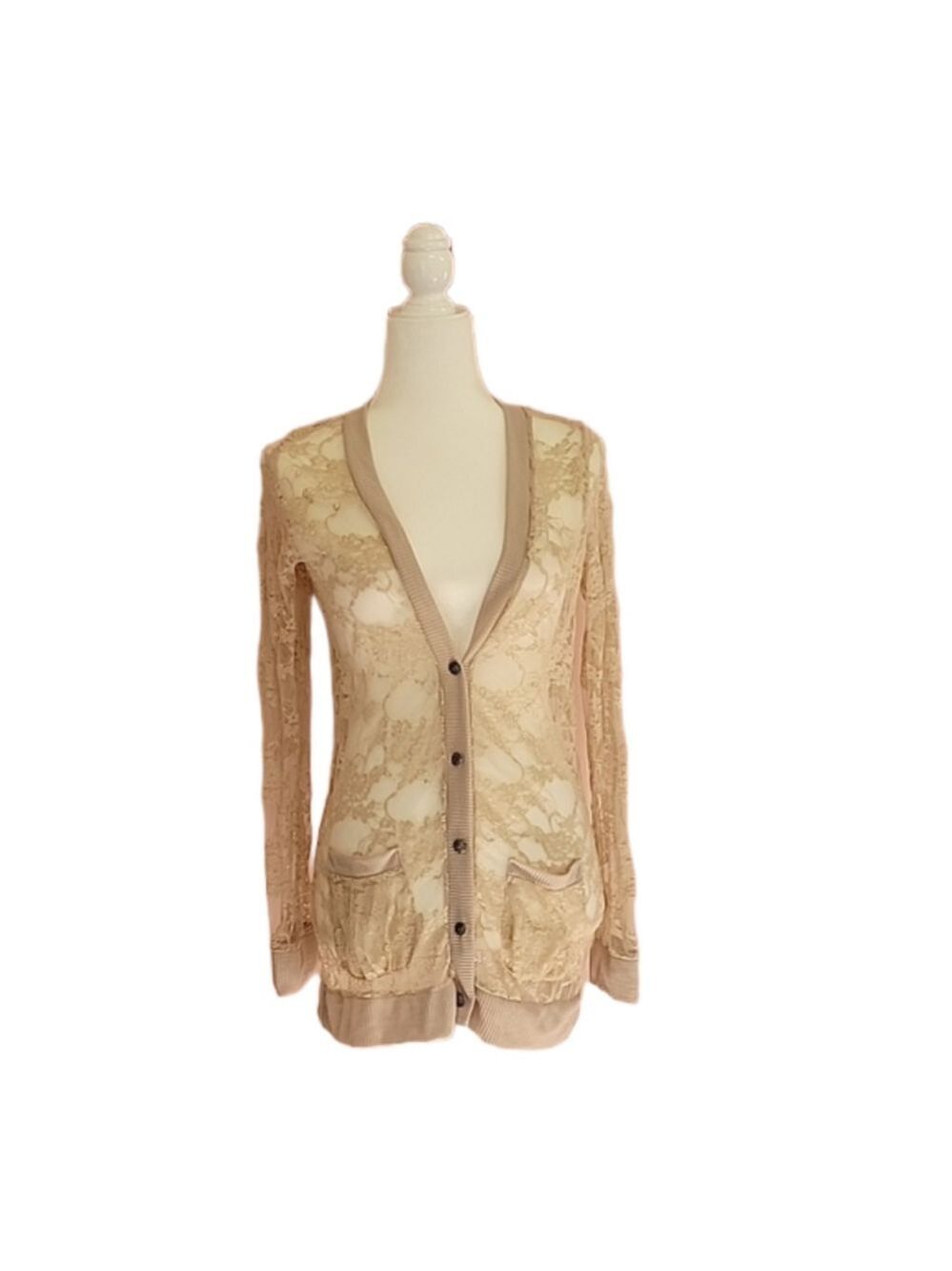 Ginger G Champagne Nude Lace Cardigan Size Medium NWT
